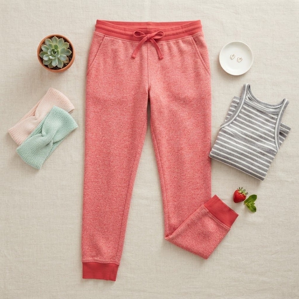 Pact Organic Cotton Jogger Sweatpants Red Heathered Drawstring Lounge Pants M